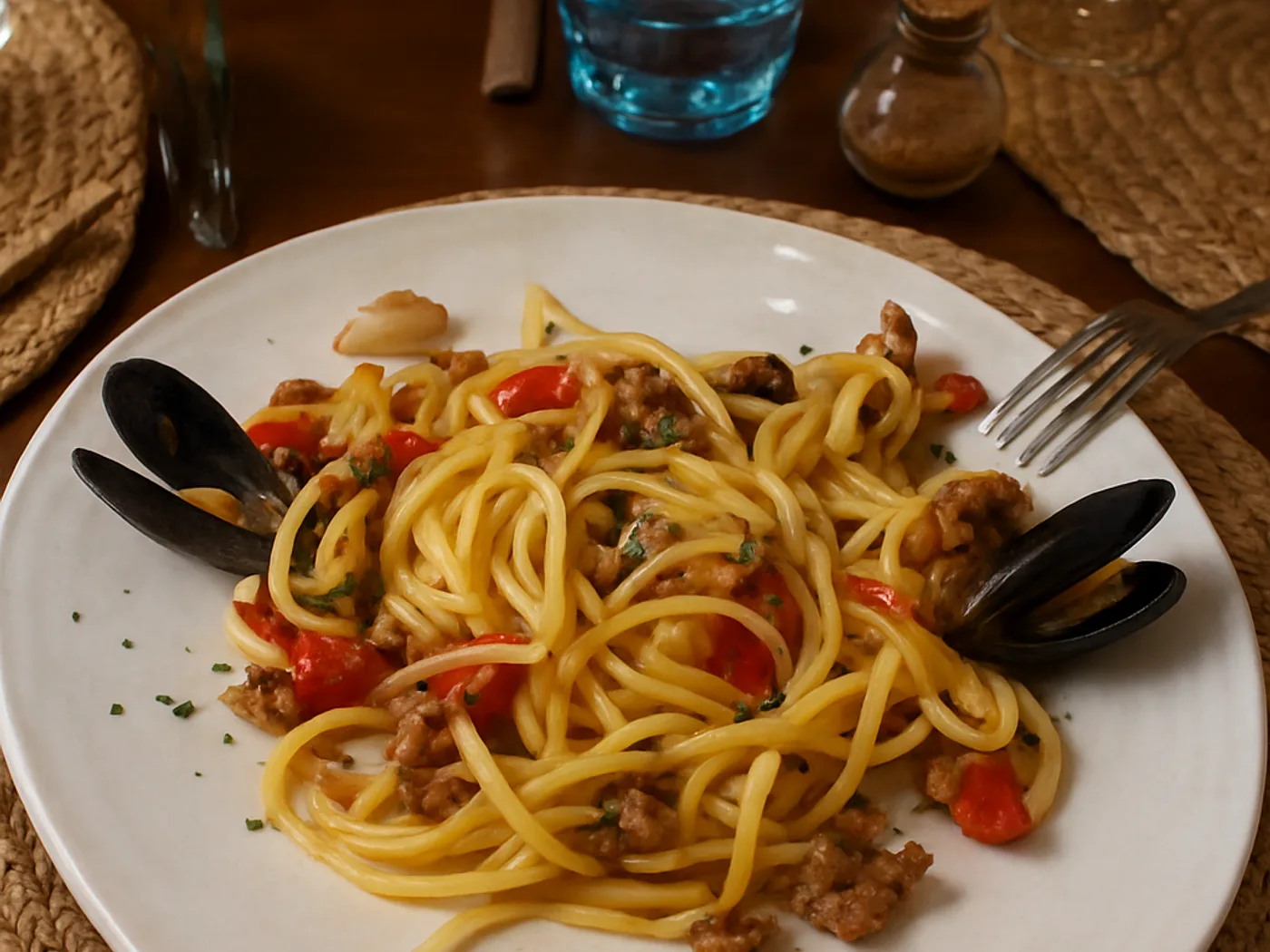 Spaghetti allo scoglio con cozze e vongole