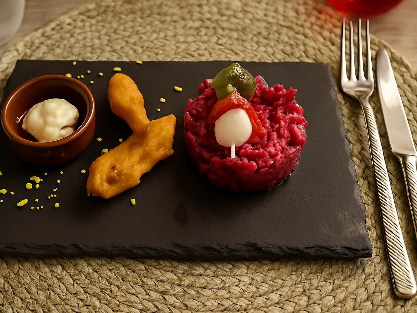 Tagliere di antipasti: tartare e frittura