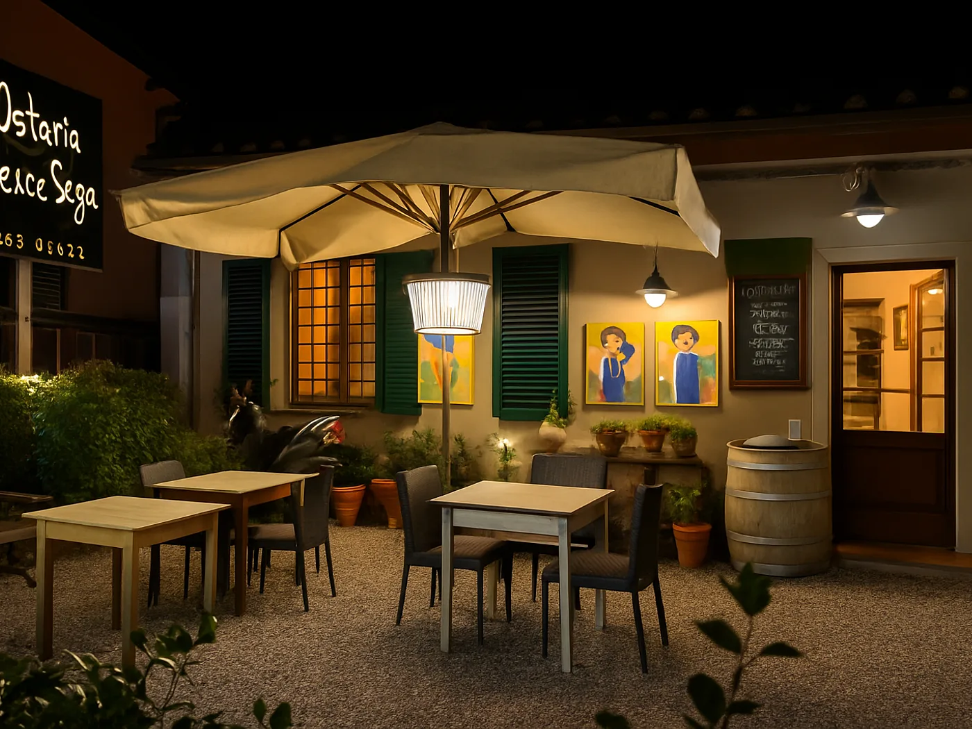 Il dehors de L'Osteria del Pesce la sera