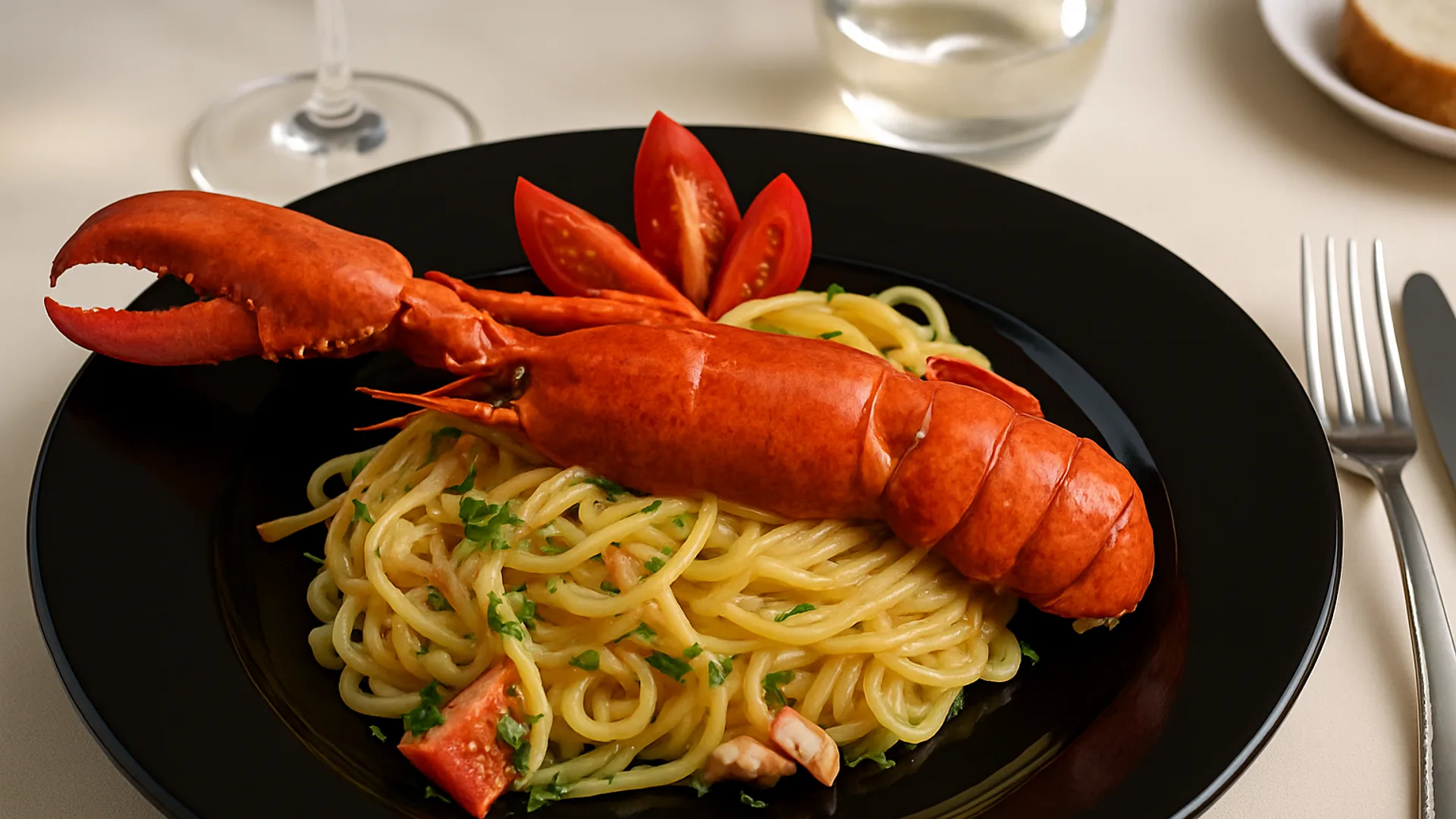 Spaghetti all'astice serviti a L'Osteria del Pesce
